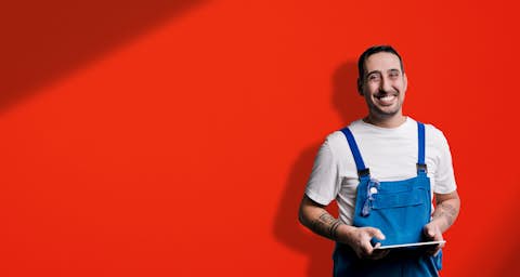 STOCKMEIER employee  STOCKMEIER employee in front of red background
