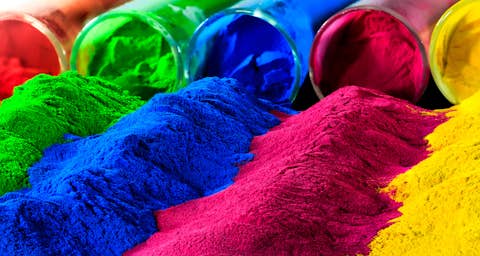 Test tubes with colored powder Test tubes with colored powder