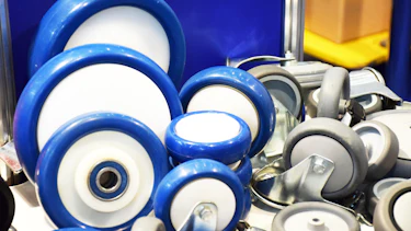 Industrial blue urethane on plastic core wheels Industrial blue urethane on plastic core wheels