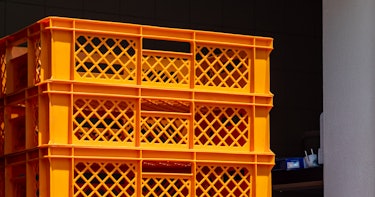 Large bakery crates stacked in the industry Large bakery crates stacked in the industry
