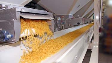 Industrial production of pasta on a production line Industrial production of pasta on a production line