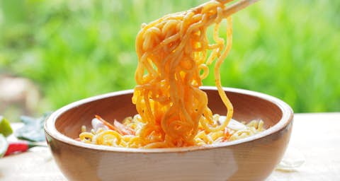 Instant Noodles Close-Up of Instant Noodles and Chop Sticks