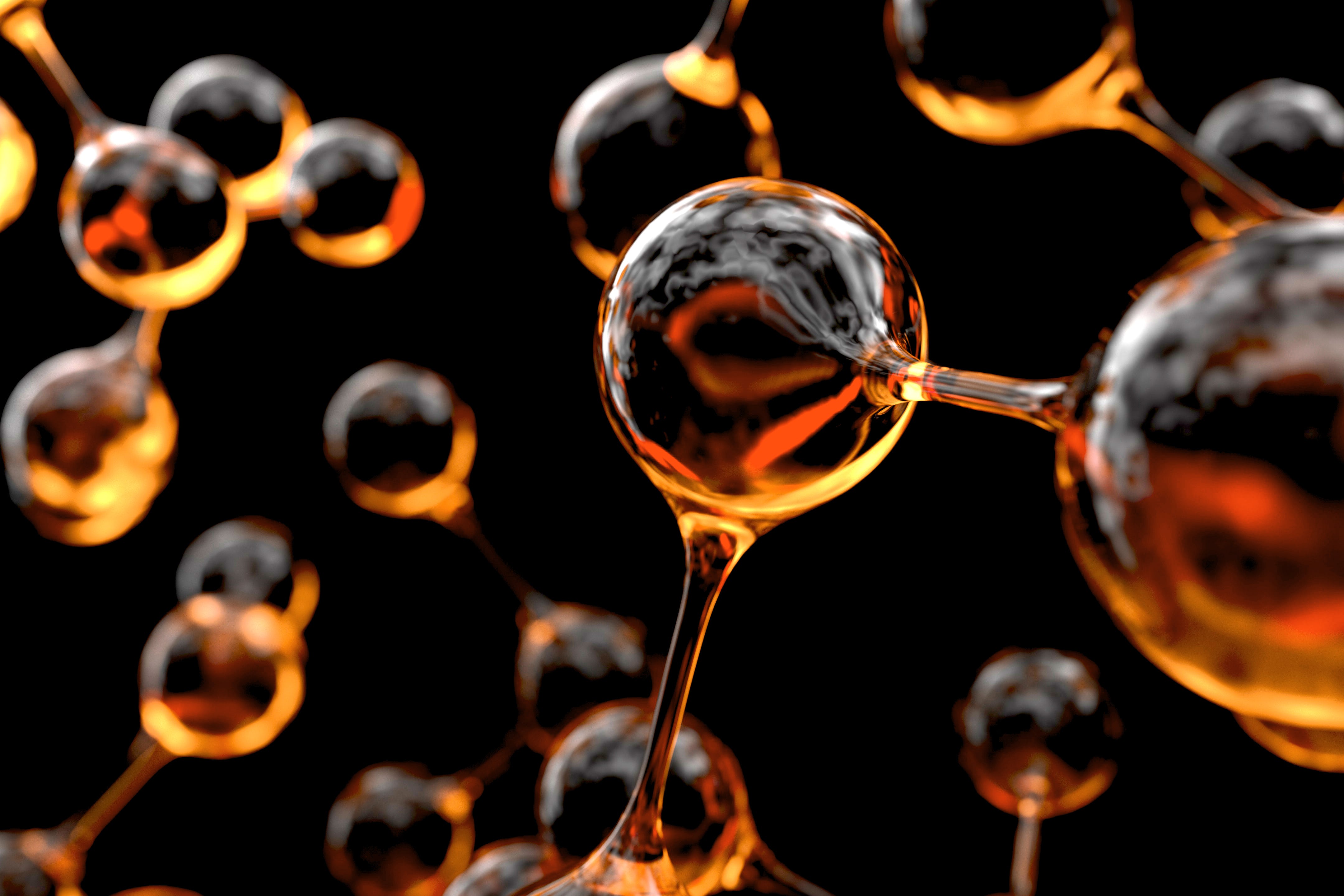 Molecules in front of black background Glossy elements