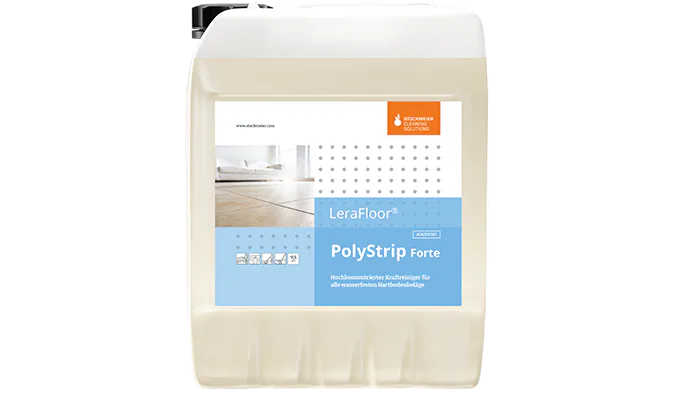 LeraFloor® PolyStrip Forte 12x1l handle bottle made of 100% recyclate, 10 liter canister LeraFloor® PolyStrip Forte 12x1l handle bottle made of 100% recyclate, 10 liter canister