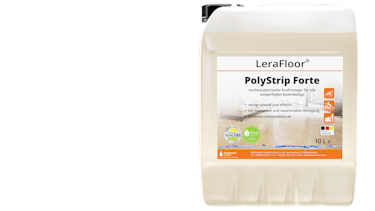 LeraFloor® PolyStrip Forte 12x1l handle bottle made of 100% recyclate, 10 liter canister LeraFloor® PolyStrip Forte 12x1l handle bottle made of 100% recyclate, 10 liter canister
