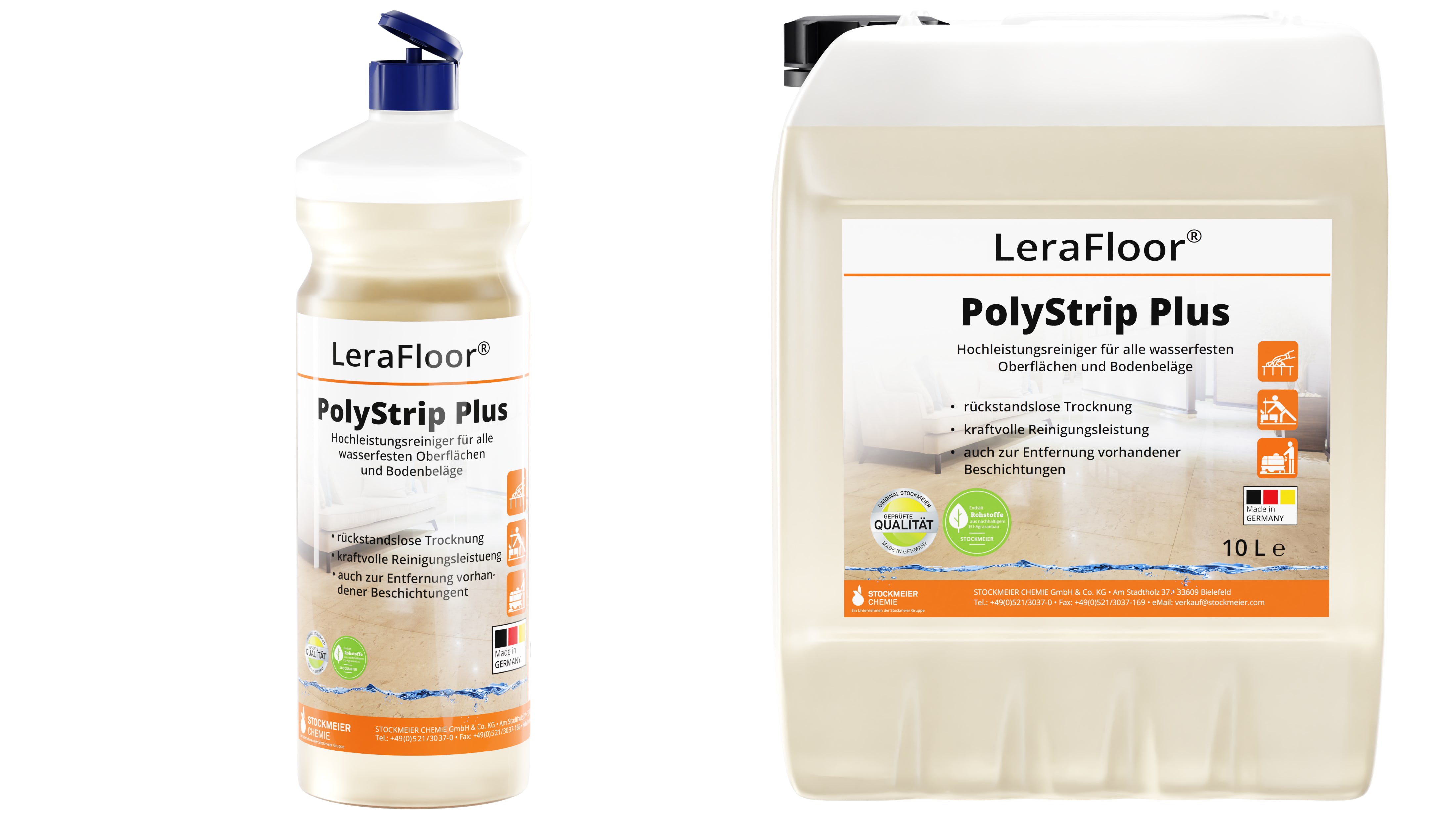 LeraFloor® PolyStrip plus 12x1l handle tip made of 100% recyclate, 10 litre canister LeraFloor® PolyStrip plus 12x1l handle tip made of 100% recyclate, 10 litre canister