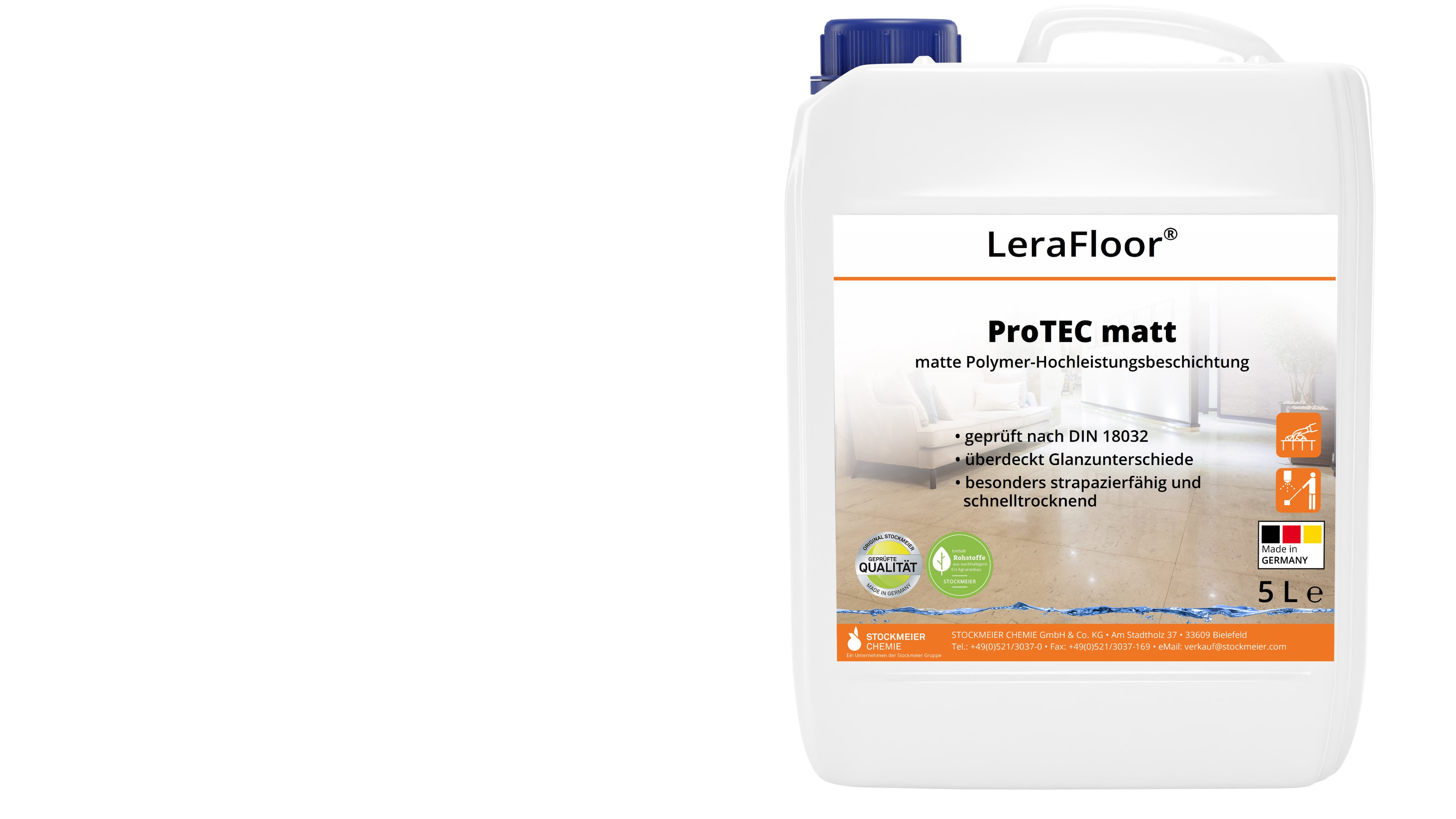 LeraFloor® ProTEC matt 5l canister with visible strip LeraFloor® ProTEC matt 5l canister with visible strip