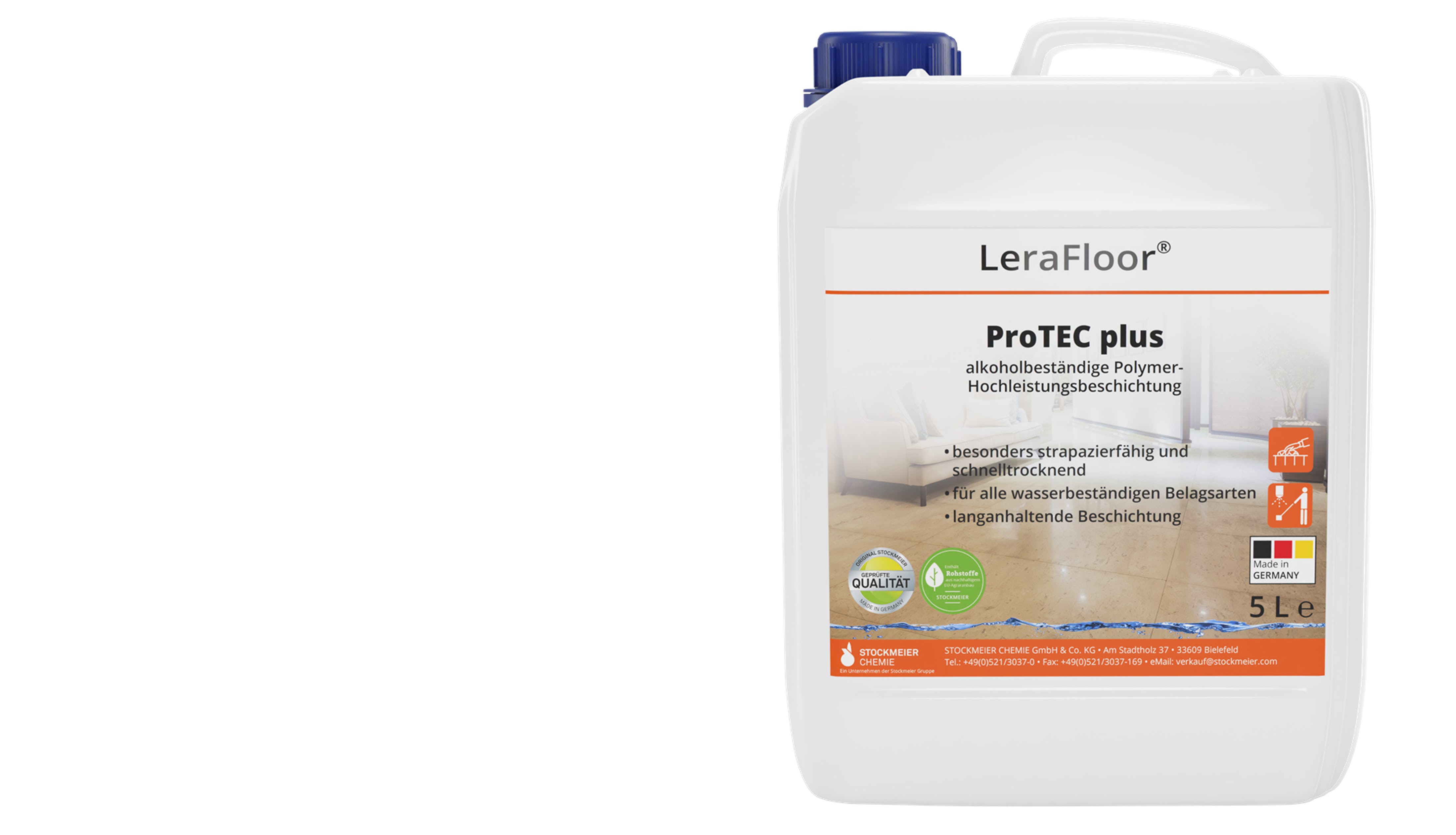 LeraFloor® ProTEC plus 5l canister with visible strip LeraFloor® ProTEC plus 5l canister with visible strip