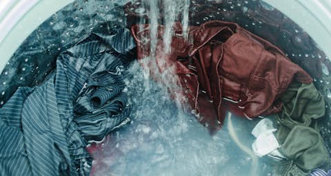 Full washing machine with laundry Washing process