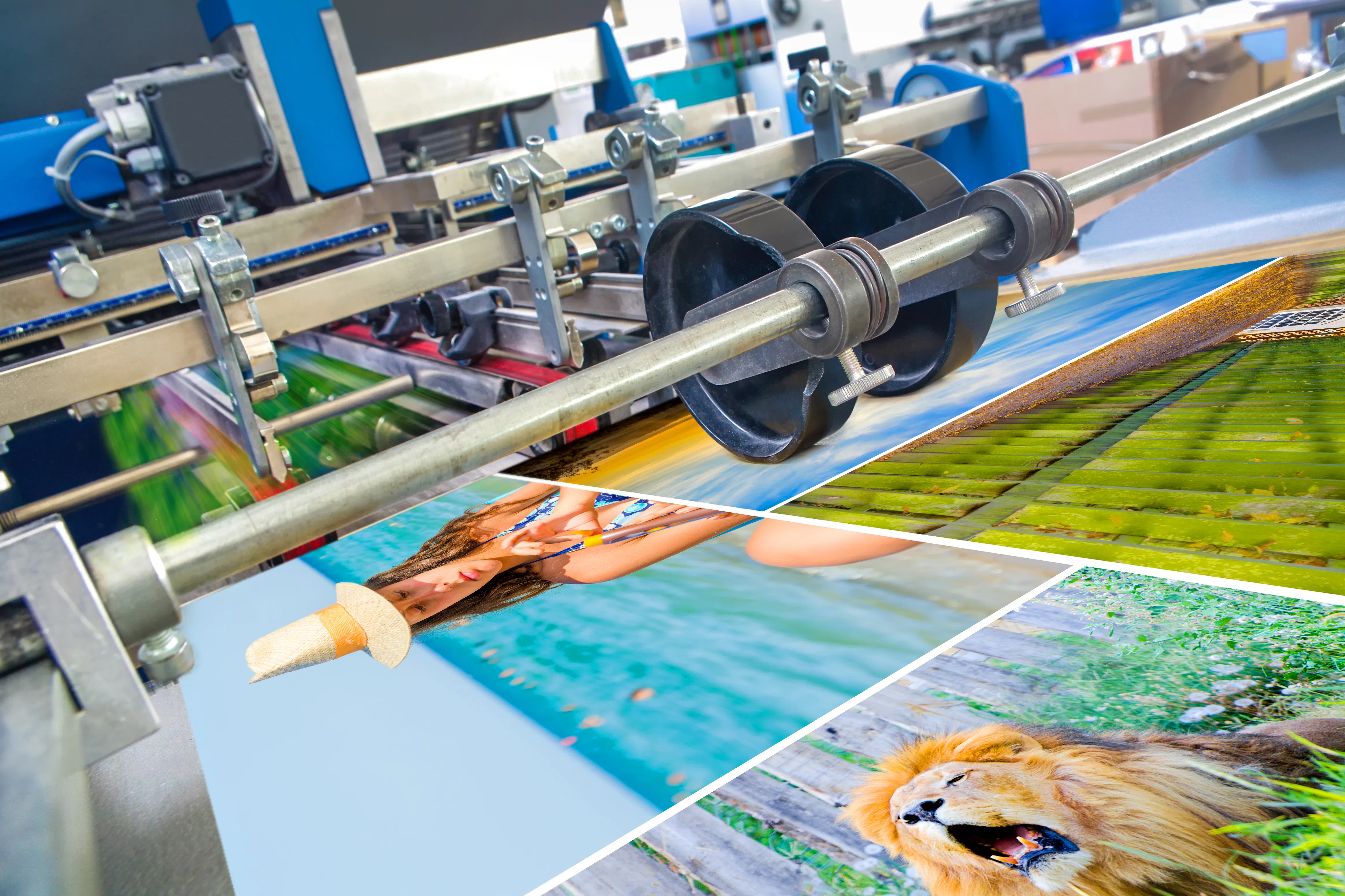 Offsetdruckmaschine während der Produktion Offsetdruckmaschine während der Produktion