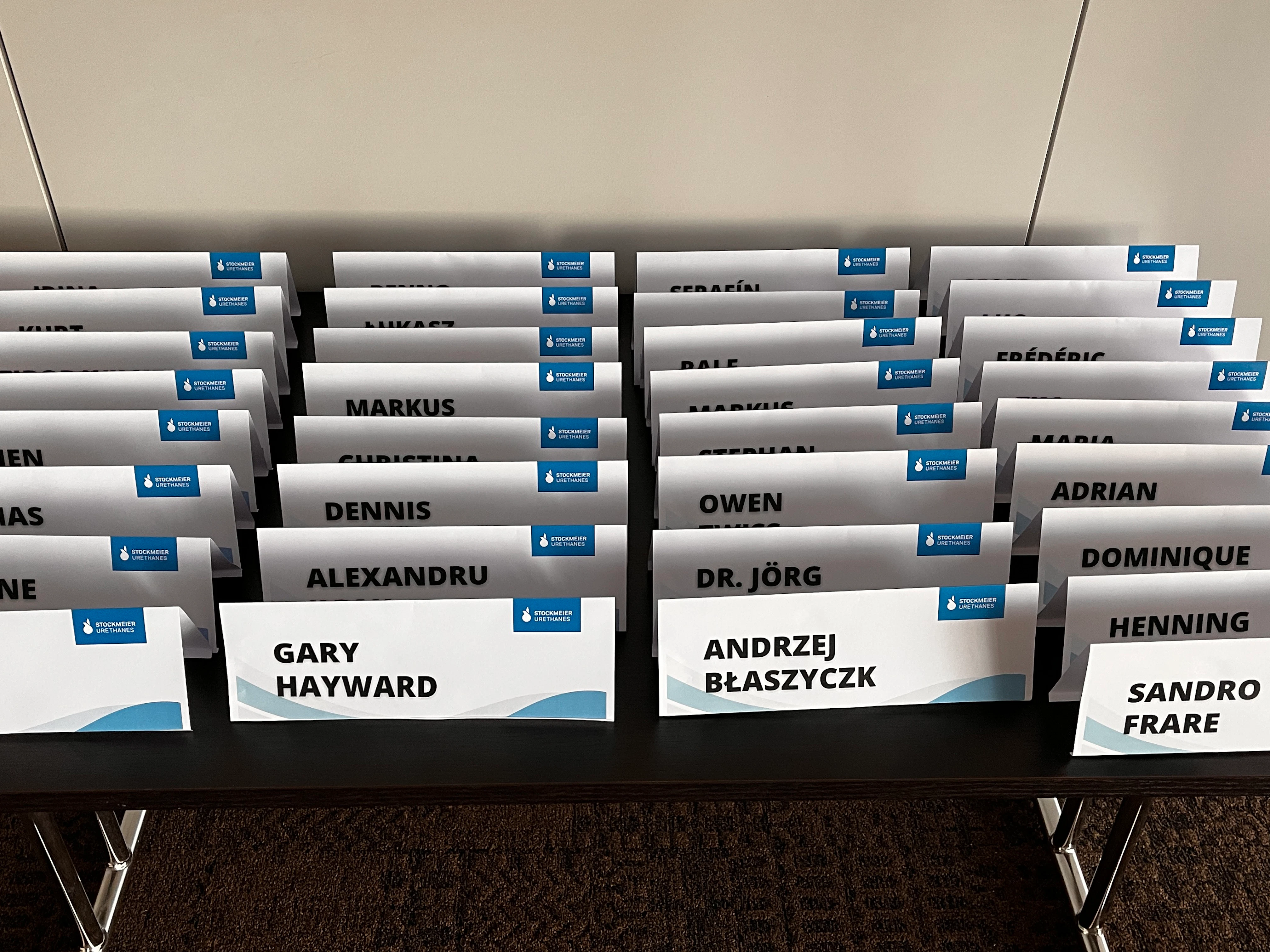 Namenschilder Reihen mit Namensschildern aller Teilnehmenden