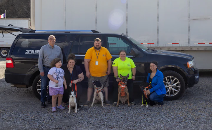 K9 Search & Rescue of West Virginia Inc team members at STOCKMEIER Urethanes USA with their K9s